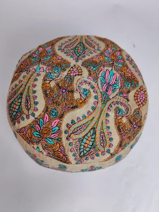 kashmiri classic cap top side in badam sozni embroidery