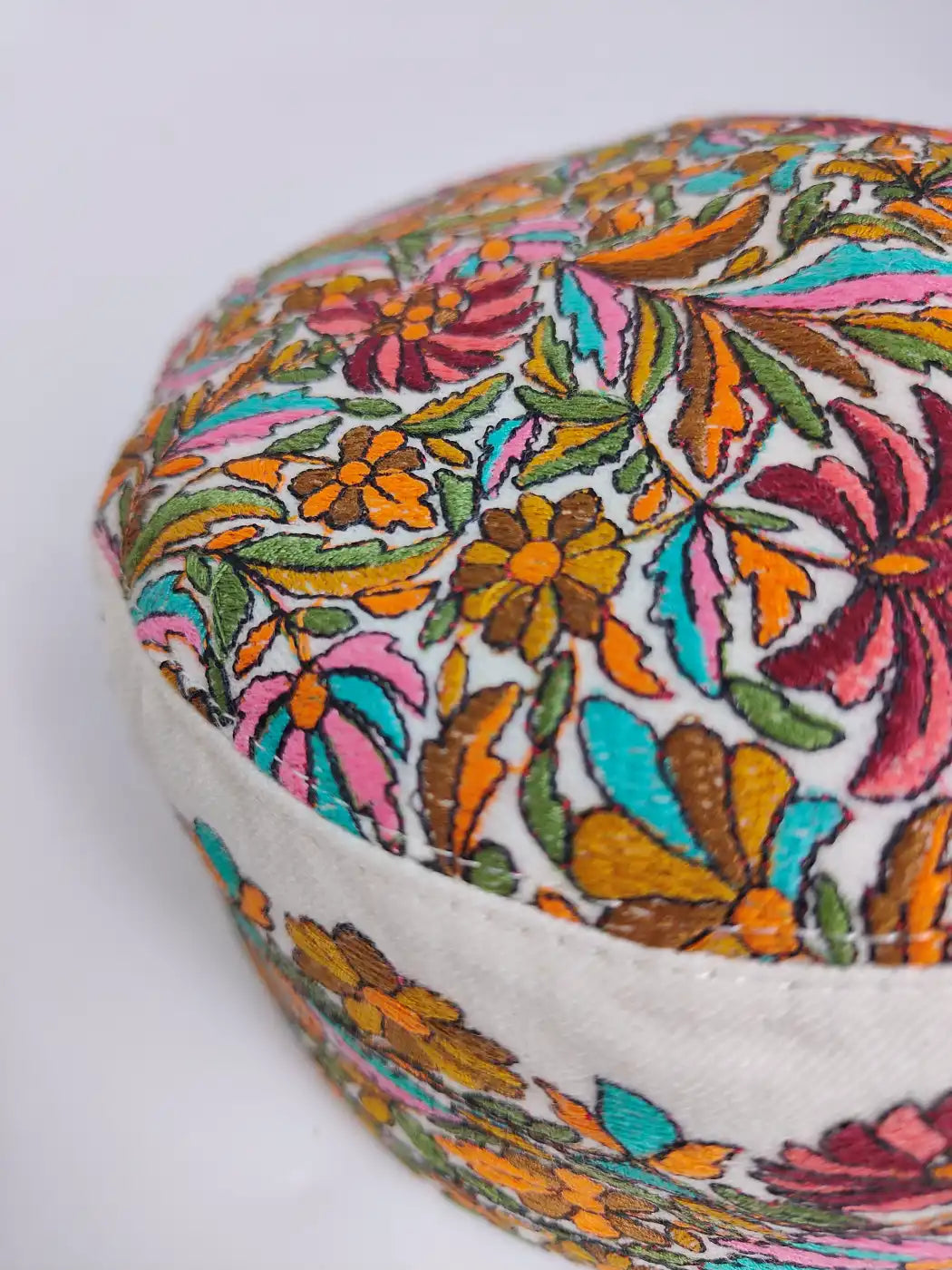 Nazakat White Sozni Paper Machie Jamawar Stylish Cap