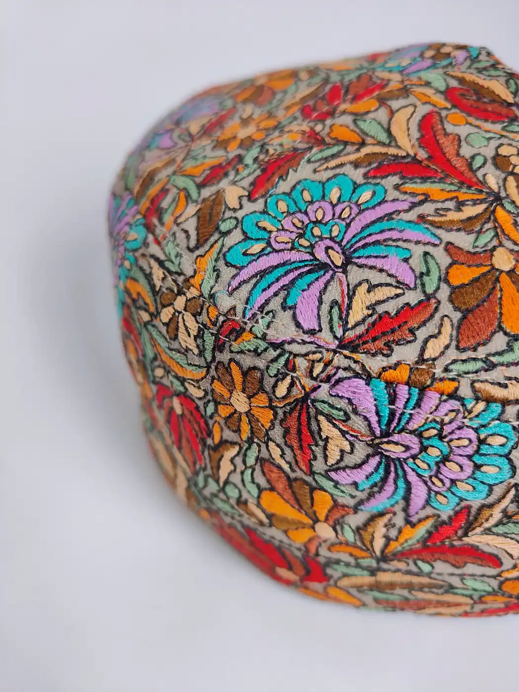 Classic Beige Cap with Sozni Paper Machie Jamawar Work
