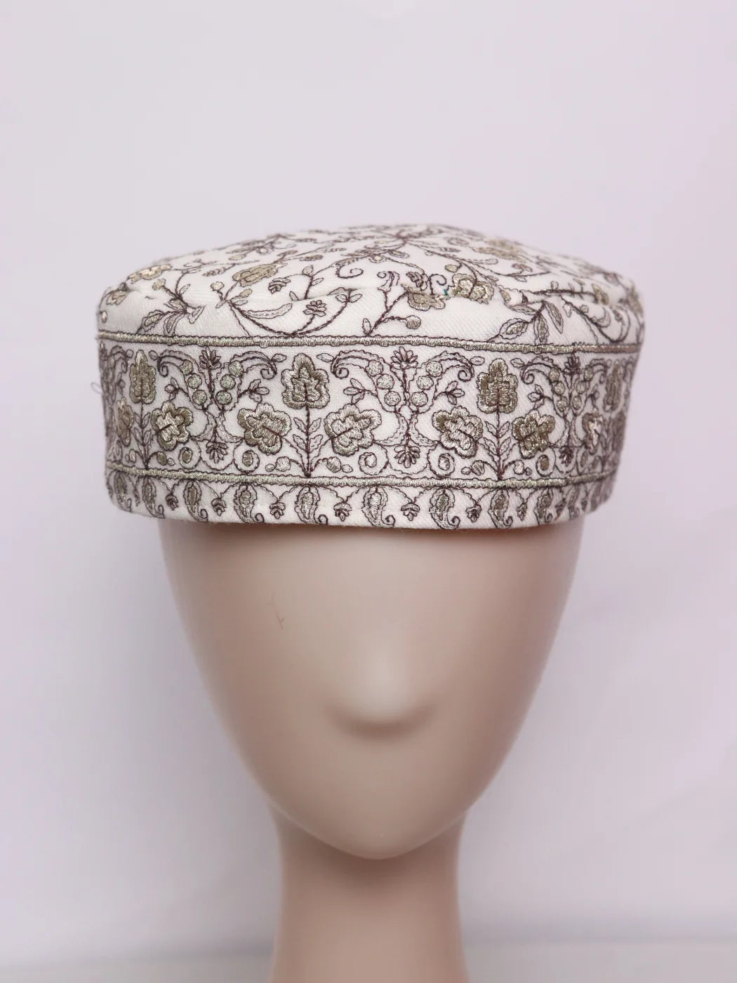 Bulbul kashmiri Classic white Zari Work Cap | Topi for Gents