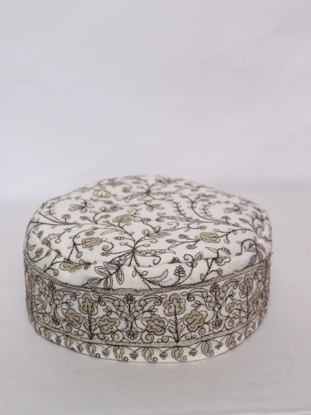 Bulbul kashmiri Classic white Zari Work Cap | Topi for Gents