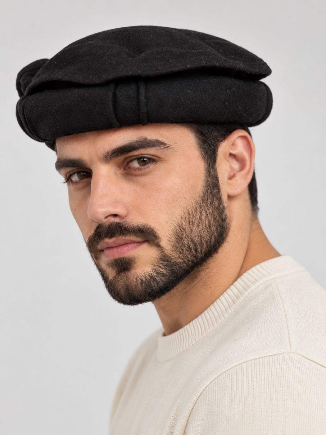 Black Pakol Cap – Traditional Wool Chitrali Hat for Men