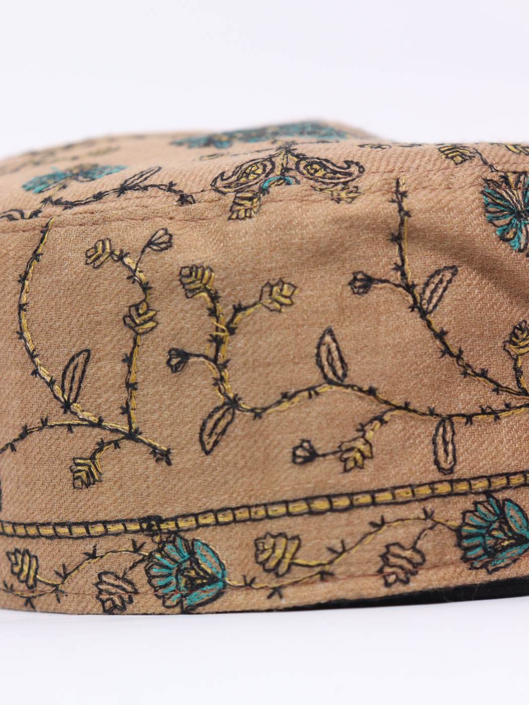 Light Brown Barakah Sozni Blue Cap from Kashmir