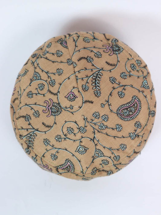 Barakah Light Brown Sozni Cap from Kashmir | Needlework Topi
