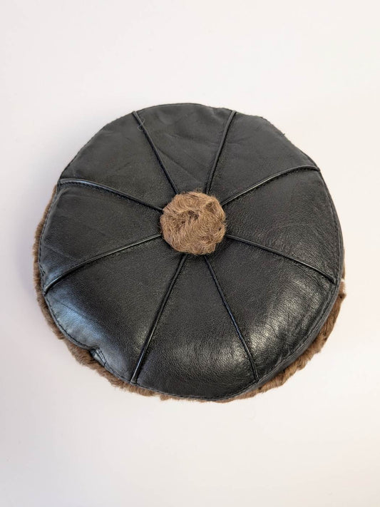 Kashmiri cap in black leather