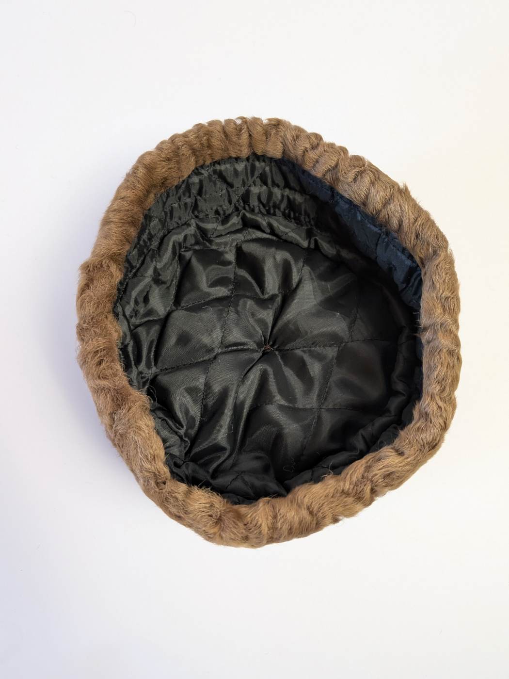Leather Cap Natural Karakul Fur Brim | Black and Brown | 6 Panel Design