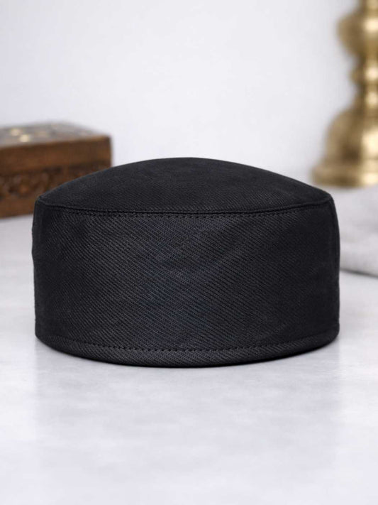 toosha plain black cap from Kashmir