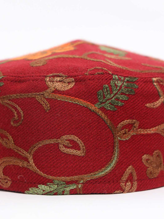 aari work cap in red wool