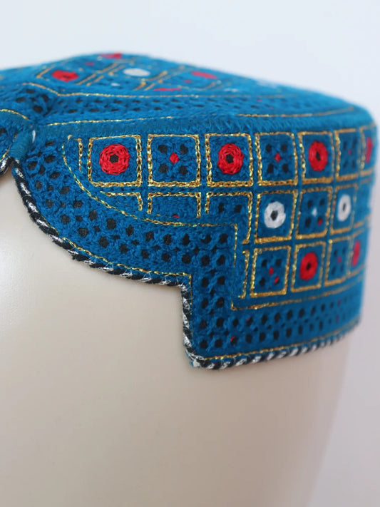 Blue Traditional Maaz Sindhi Topi With Embroidery