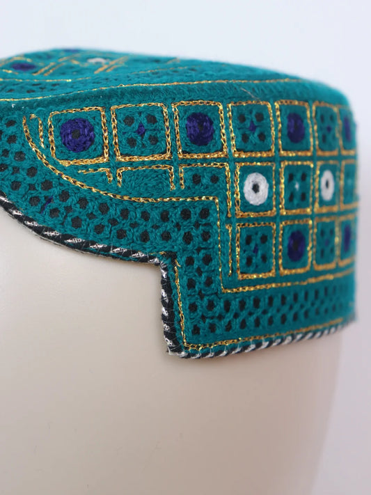 Umer Green Sindhi Traditional Cap | Topi With Embroidery