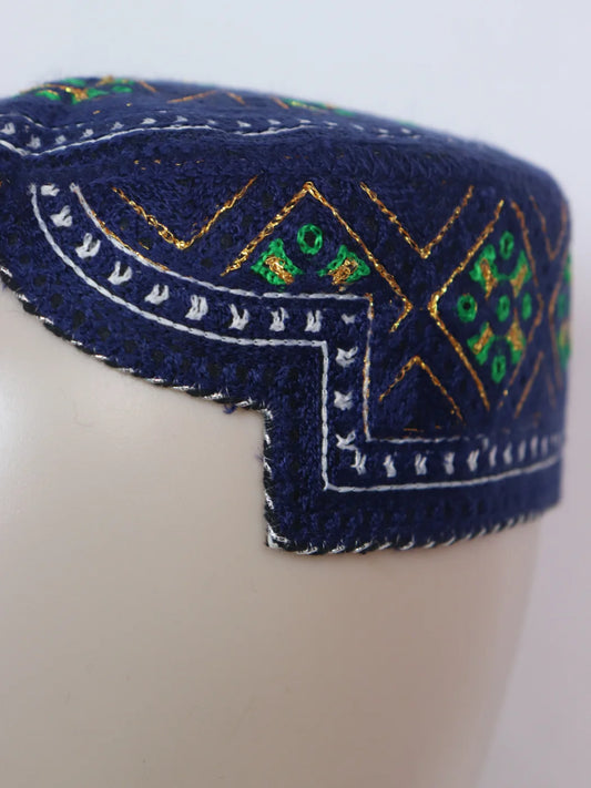 Navy Blue Sindhi Traditional Cap Sheen With Embroidery