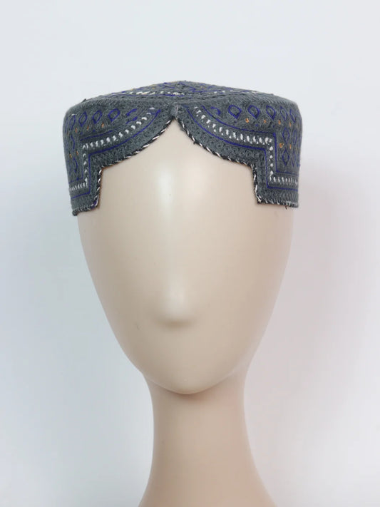 Grey Sindhi Traditional Cap With Embroidery Sameer