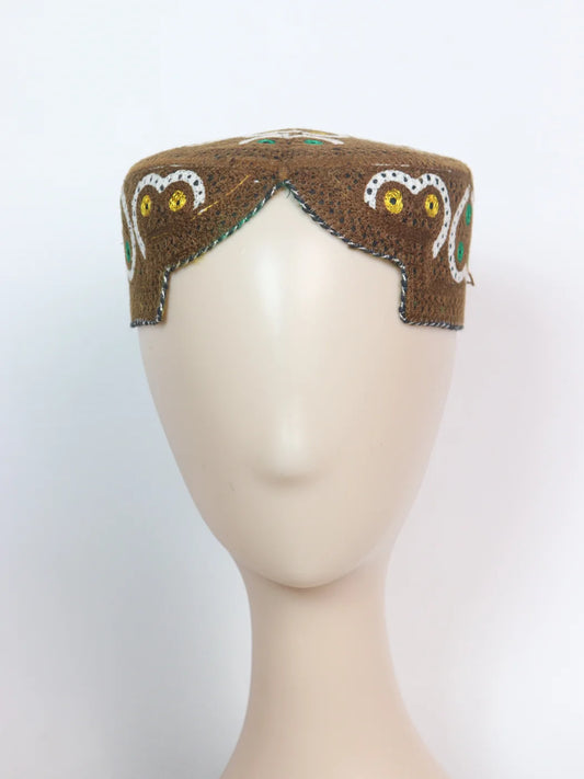 Naseem Brown Sindhi Traditional Cap | Topi With Embroidery