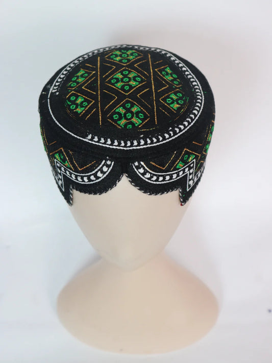 Gul-Khan Traditional Sindhi Black Topi With Embroidery