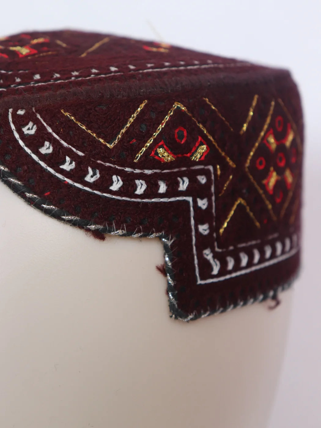 Maroon Traditional Sindhi Topi With Embroidery Abrar