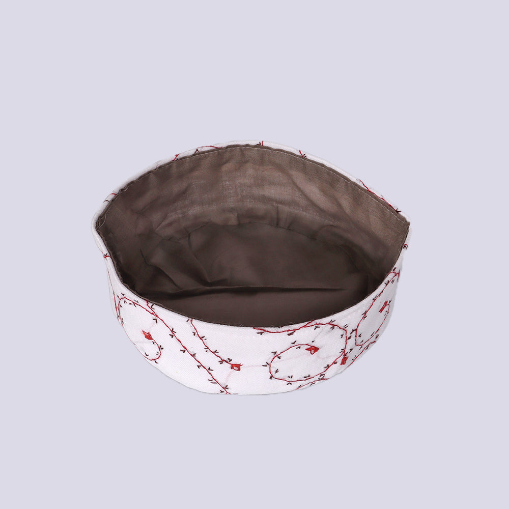 Stylish White Cap with Kashmiri Hand Sozni Embroidery