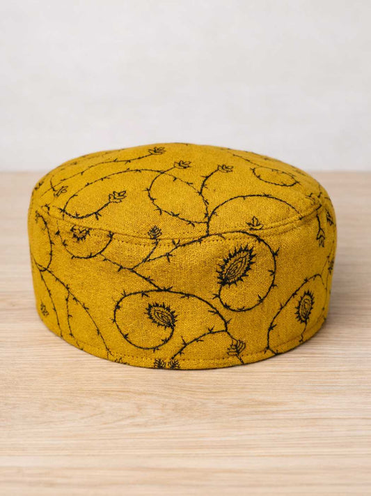 mustard cap in all over sozni embroidery