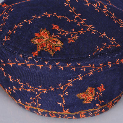 Dark Blue Toosha with Hand Sozni Embroidery Topi | Cap