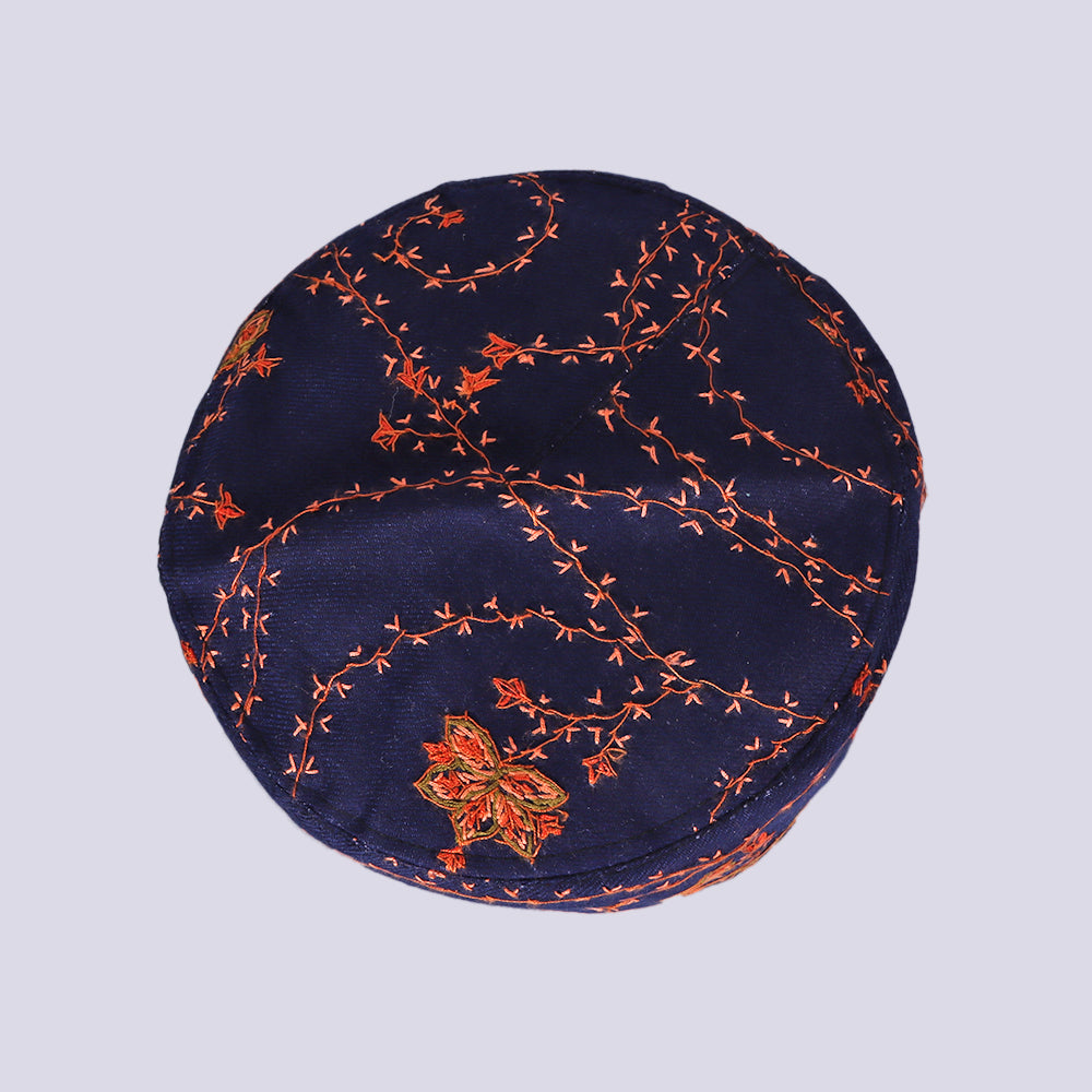 Dark Blue Toosha with Hand Sozni Embroidery Topi | Cap