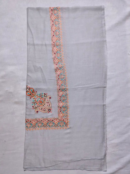 grey Arabic rumal with continuous border pattern and corner paisley motif in Kashmiri embroidery 