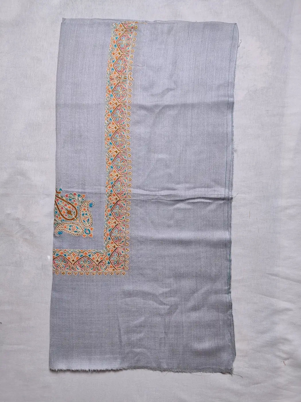 beige Arabic rumal with continuous border pattern in Kashmiri embroidery 