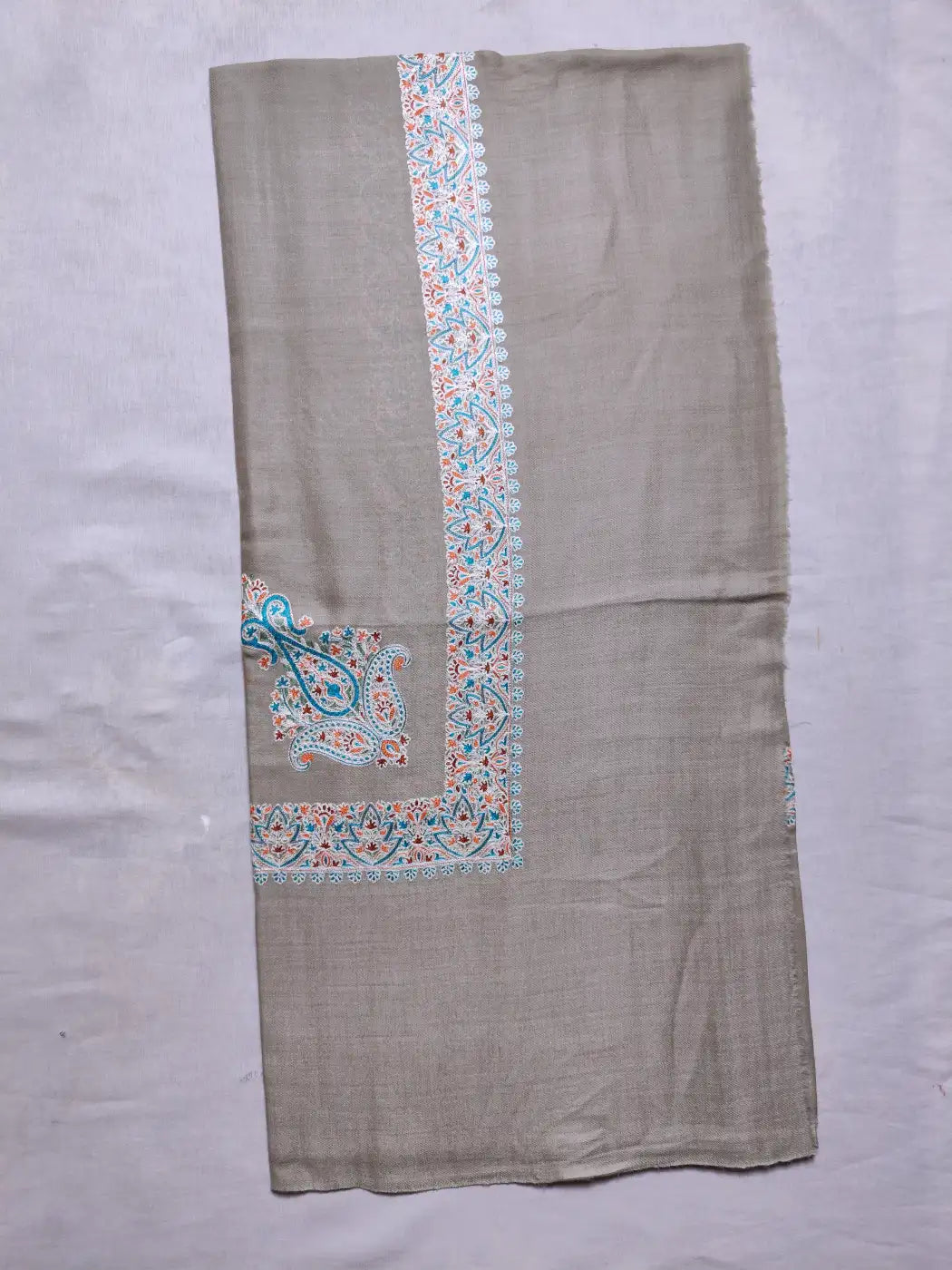 beige Arabic rumal with continuous borer kashmiri work