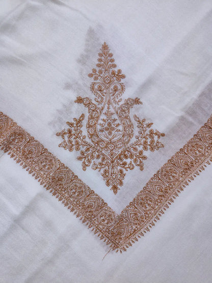 intricate kashmiri embroidery against white arabic rumal