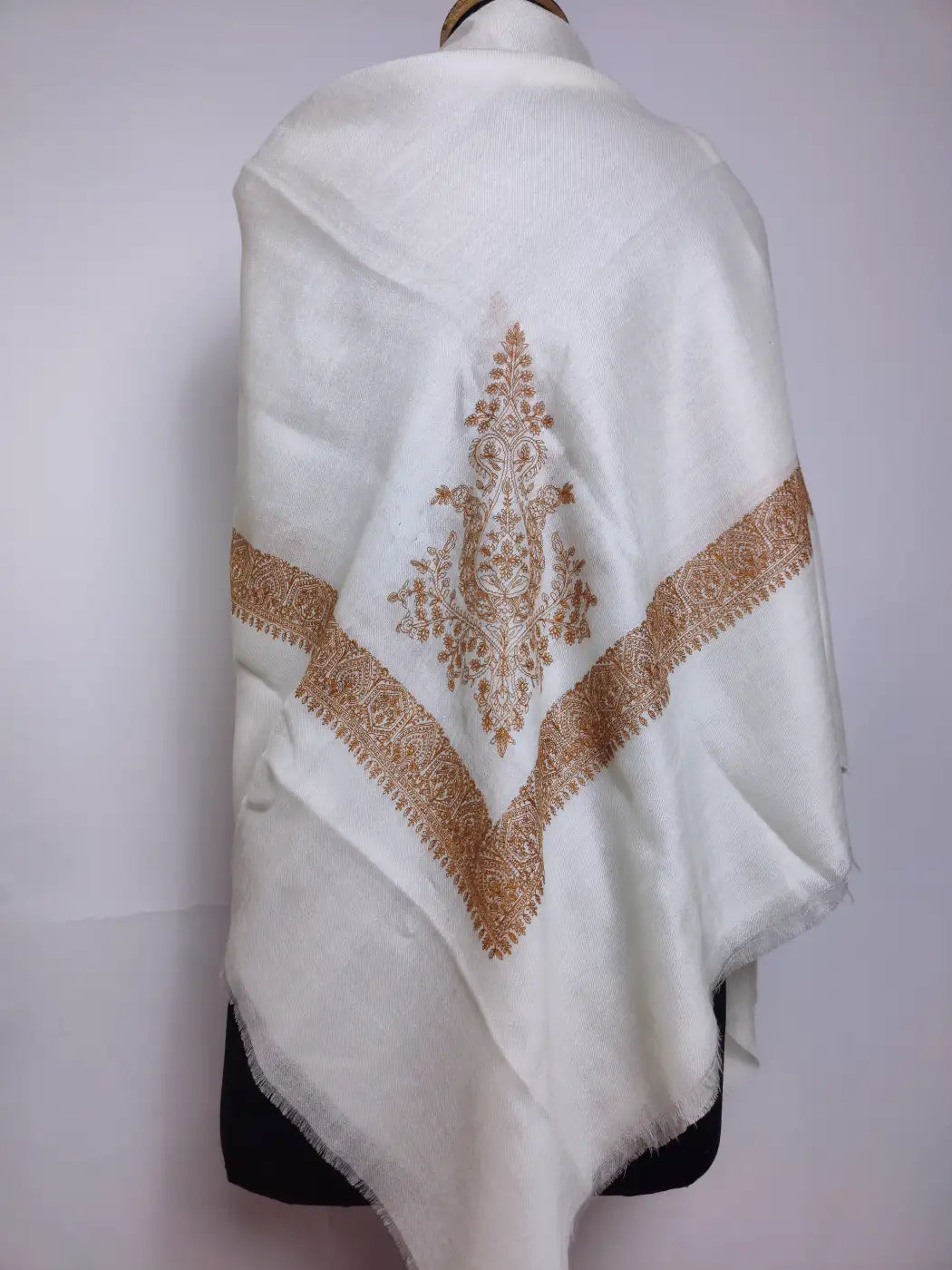 white arabic rumal with kashmiri embroidery