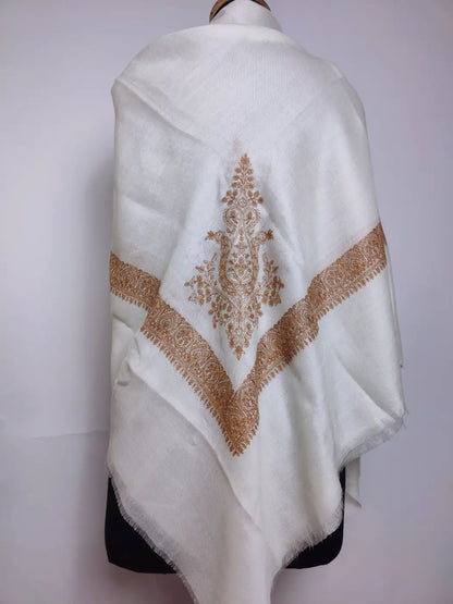 white arabic rumal with kashmiri embroidery