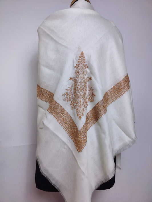 white arabic rumal with kashmiri embroidery