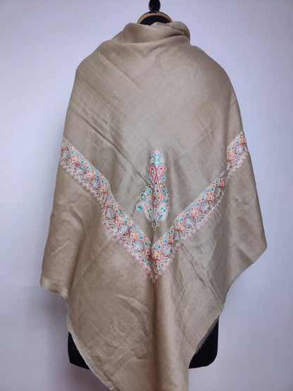 beige arabic rumal with kashmiri embroidery across sides and at corners