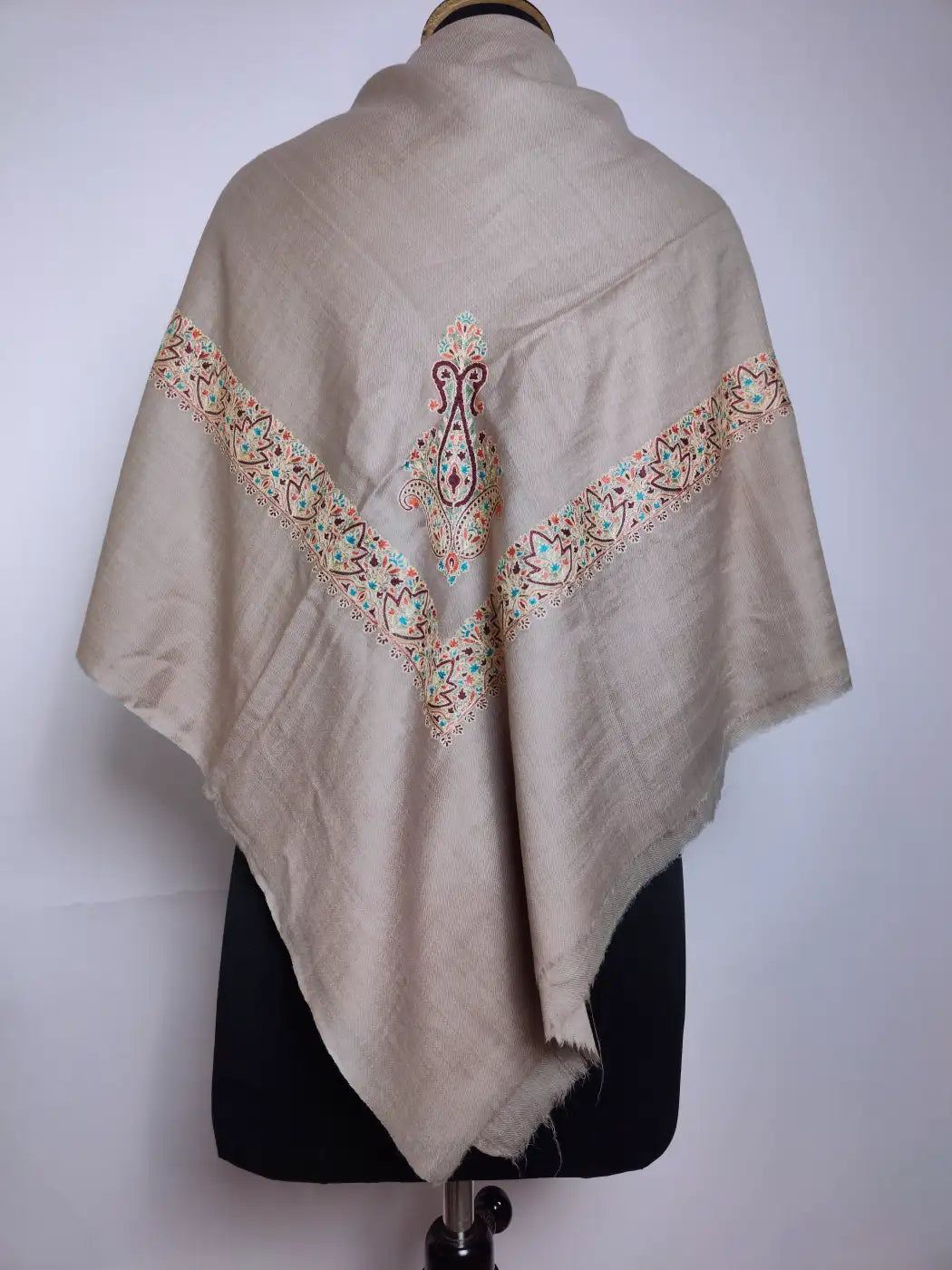 Beige Arabic rumal with floral embroidery 