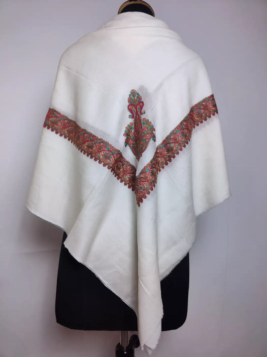 white Arabic rumal with continuous border and paisley pattern 