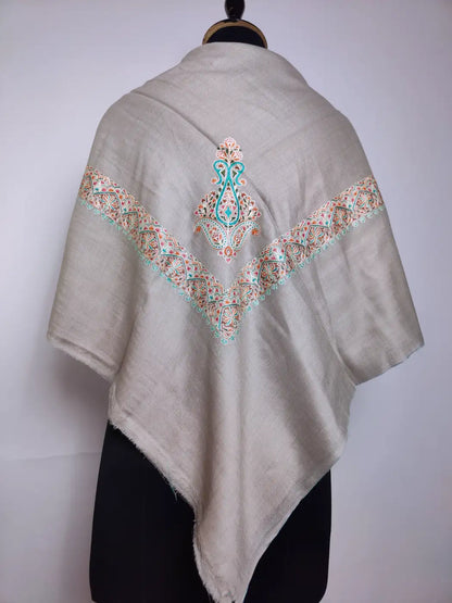 beige arabic rumal with Kashmiri embroidery at border and corner