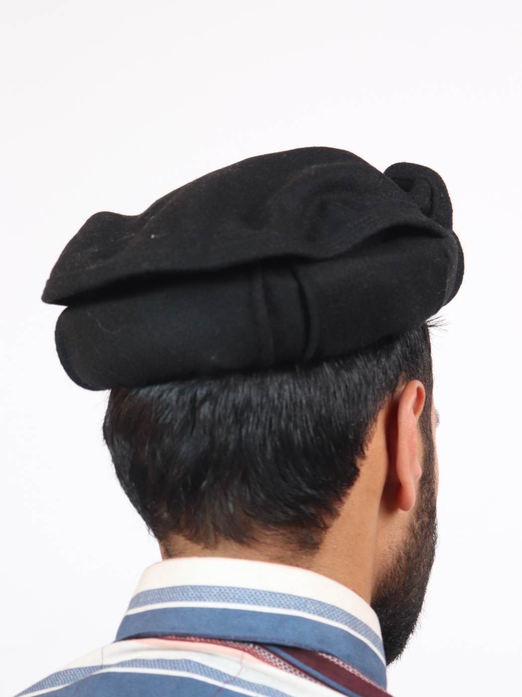 Black Pakol Cap – Traditional Wool Chitrali Hat for Men