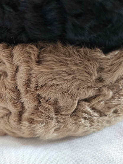 Natural Karakul Wool Round Cap | Black and Beige