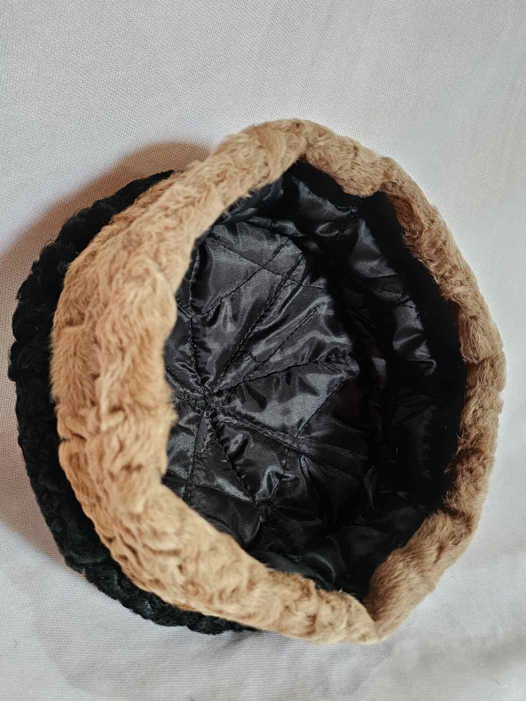 Natural Karakul Wool Round Cap | Black and Beige