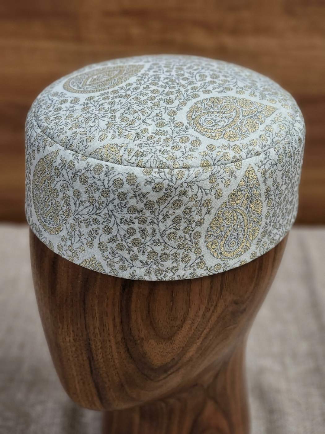 white mens cap with all over zari tilla 