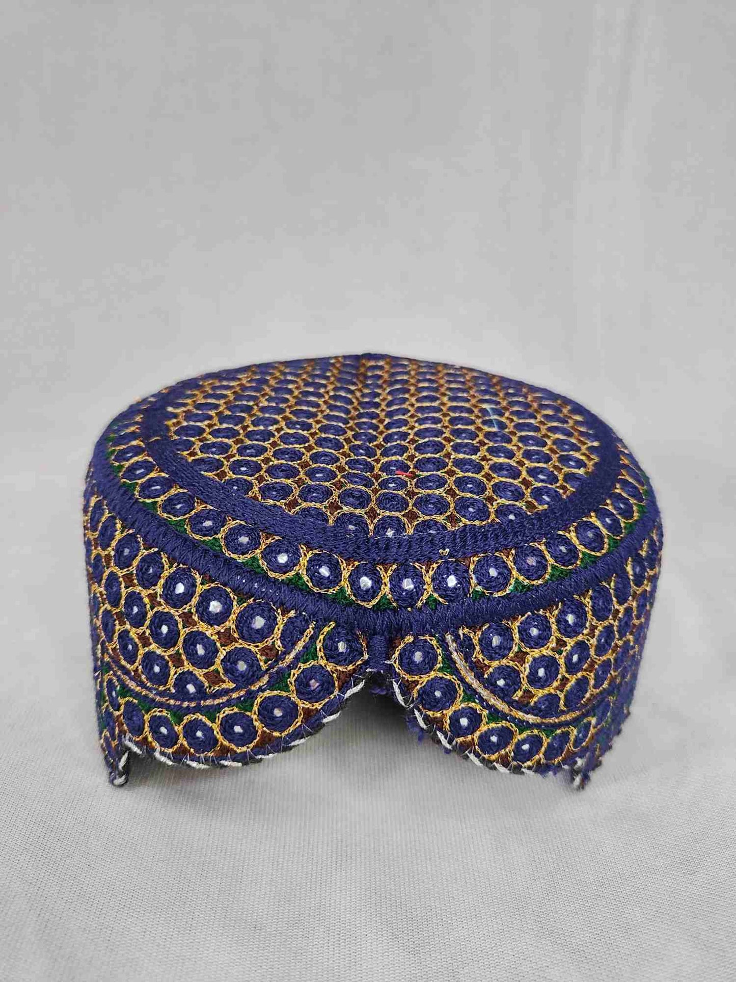 Traditional Blue Sindhi Topi | Embroidered Shisha Balochi / Qandahari Cap