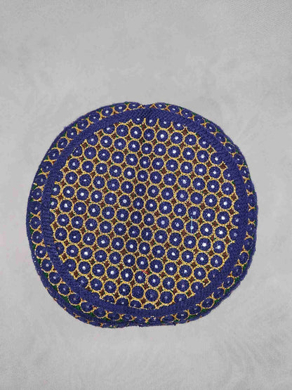 Traditional Blue Sindhi Topi | Embroidered Shisha Balochi / Qandahari Cap