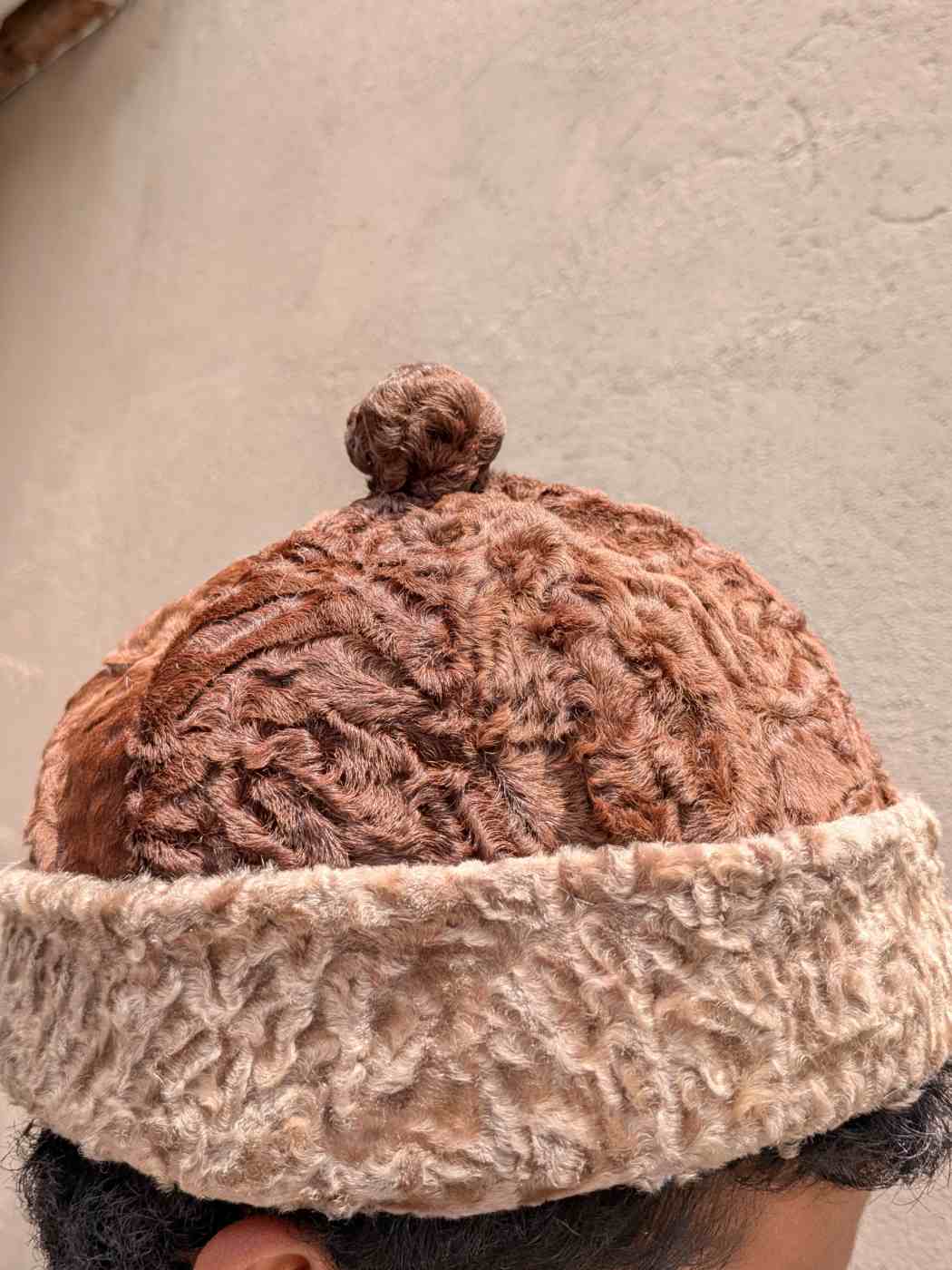 Round Karakul Cap | Light Brown Dual Shaded | Ambassadors Hat With Fur |  Beanie Cap