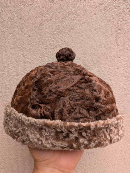 Round Karakul Cap | Light Brown Dual Shaded | Ambassadors Hat With Fur |  Beanie Cap