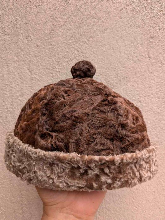 Round Karakul Cap | Light Brown Dual Shaded | Ambassadors Hat With Fur |  Beanie Cap
