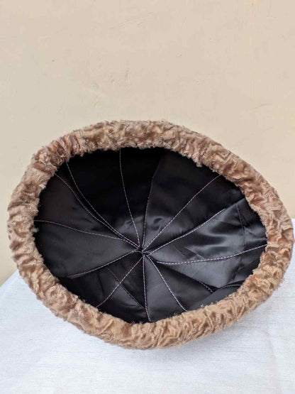 Round Karakul Cap | Light Brown Dual Shaded | Ambassadors Hat With Fur |  Beanie Cap