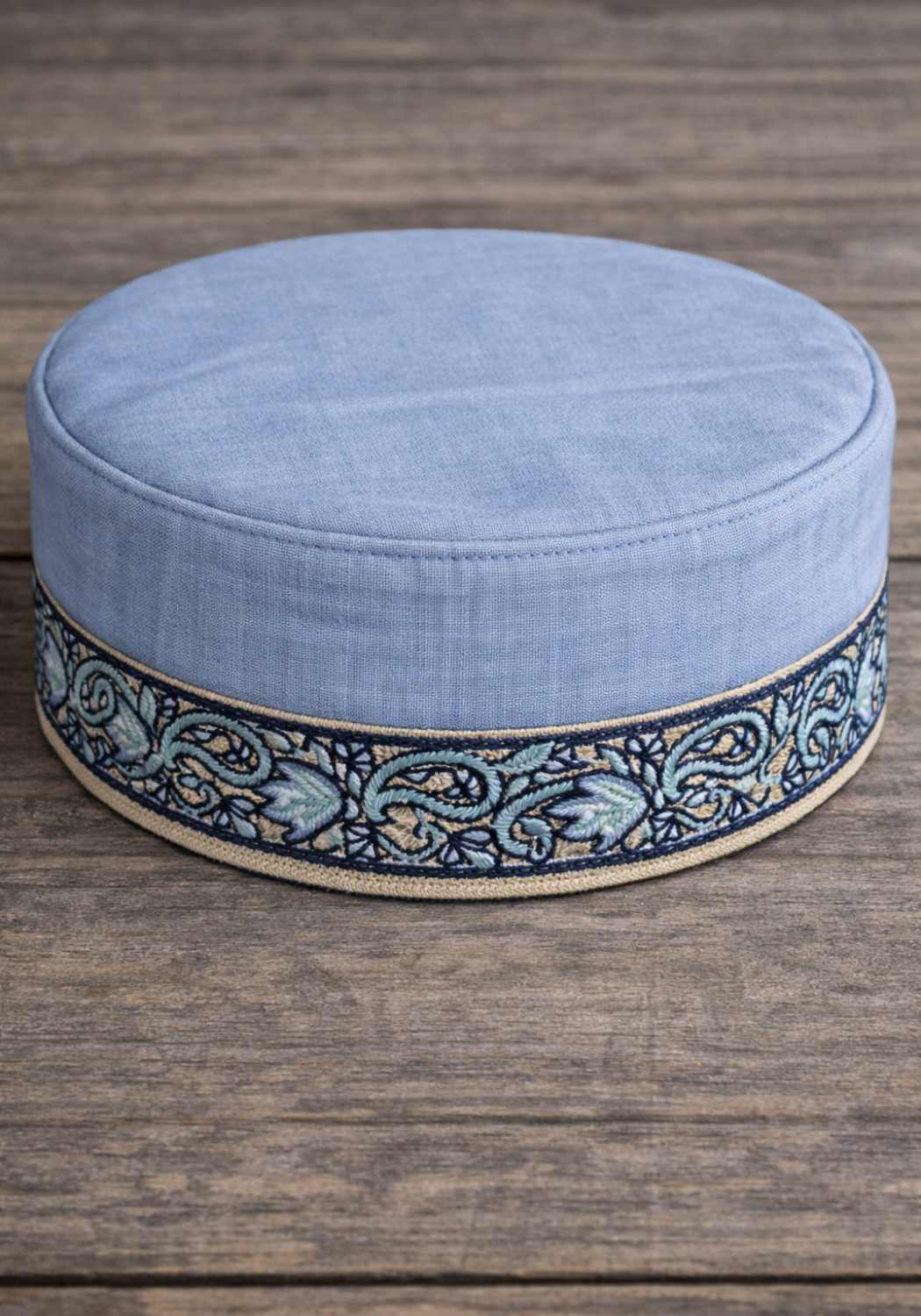 round blue summer cotton cap with sozni embroidery