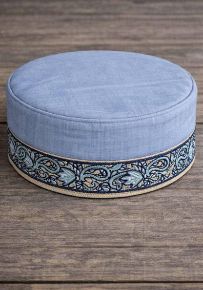 round blue summer cotton cap with sozni embroidery