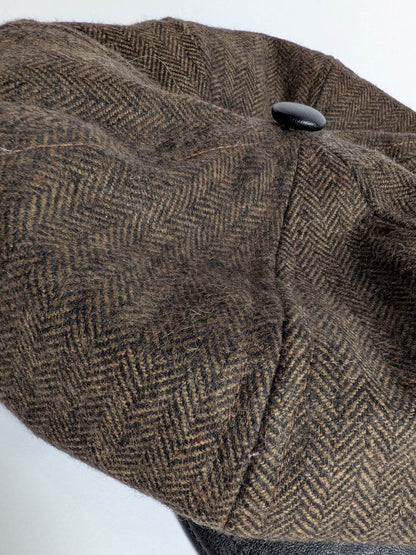 Flat Cap with Leather Front | Brownish Hat | Pick with Leather Button on Top