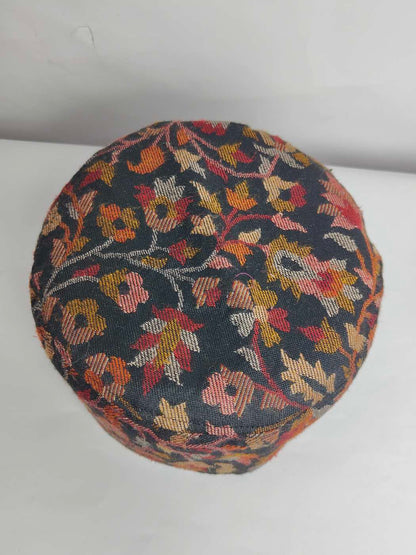 kashmiri black cap in kani floral pattern
