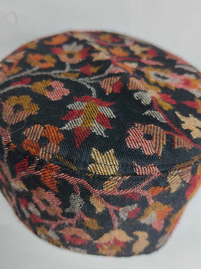 Black kani cap floral woven pattern