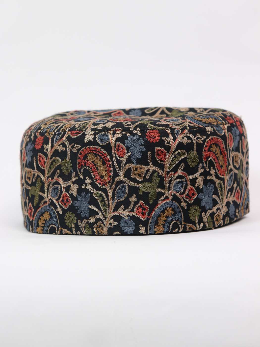 Black Traditional Kashmiri Cap with Aari Embroidery